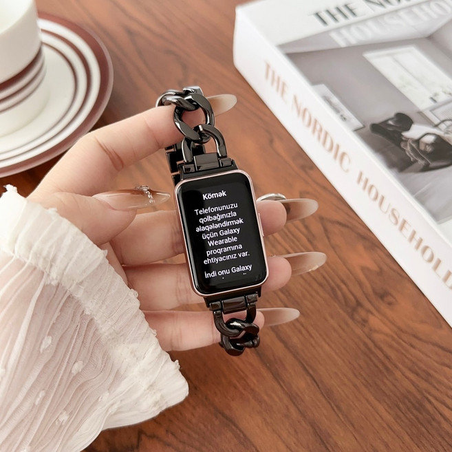 Rabbit Technology 金屬腕帶 高質感不鏽鋼錶帶 適用三星 Galaxy Fit3, 牛仔鏈-黑色,三星Galaxy Fit3, 1個