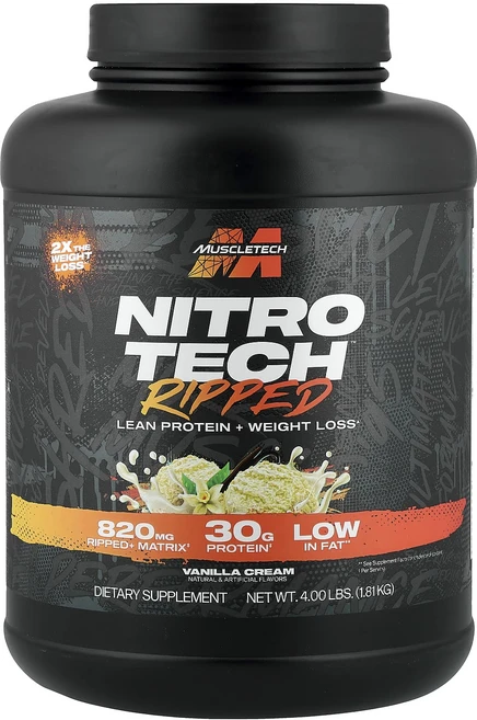 몸관리하세요 겨울입니다 MuscleTech Nitro-Tech® Ripped 순단백질 + 체중 감량 바닐라 크림 1.81kg(4lbs) 특별관리진행, MuscleTechNitroTechRipped순단백질체, 1.81kg, 1 - 쿠팡