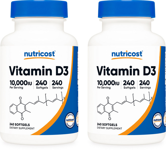 Nutricost Vitamin D3 뉴트리코스트 비타민 D3 10000 IU 240소프트젤 2팩, 240정, 2개