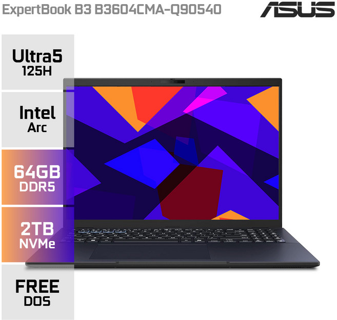 *후속모델로 출고됩니다.*ASUS ExpertBook B3 B3604CMA-Q90540 인텔 코어 울트라5 16인치 사무용 인강용 비즈니스 노트북, Free DOS, 64GB, 2TB, 블랙