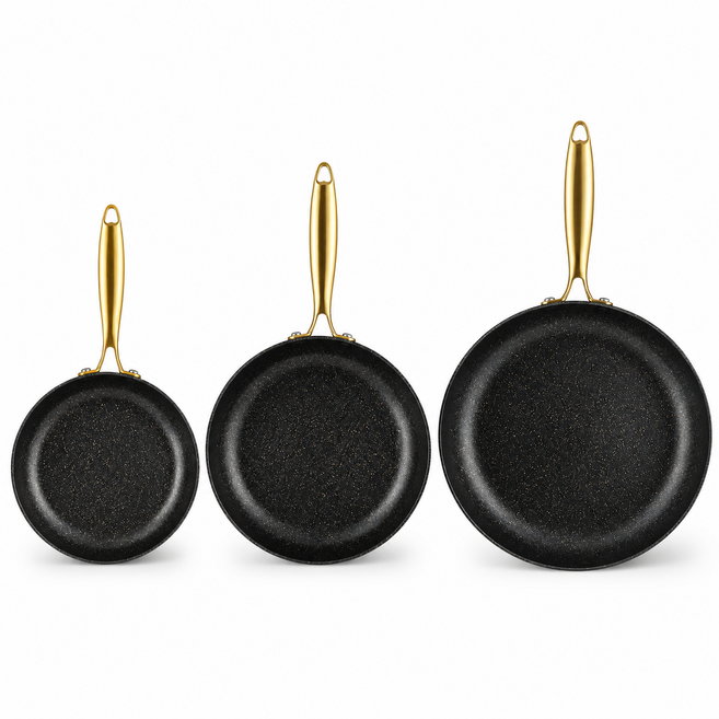 인덕션 프라이팬 세트 3종 논스틱 후라이팬 세트 20cm 26cm 30cm, 1세트, 20cm+26cm+30cm, 검정색
