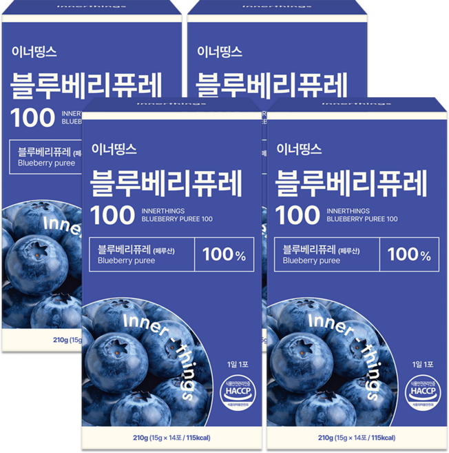 블루베리 퓨레 100% NFC 스틱 HACCP 인증, 4개, 210g