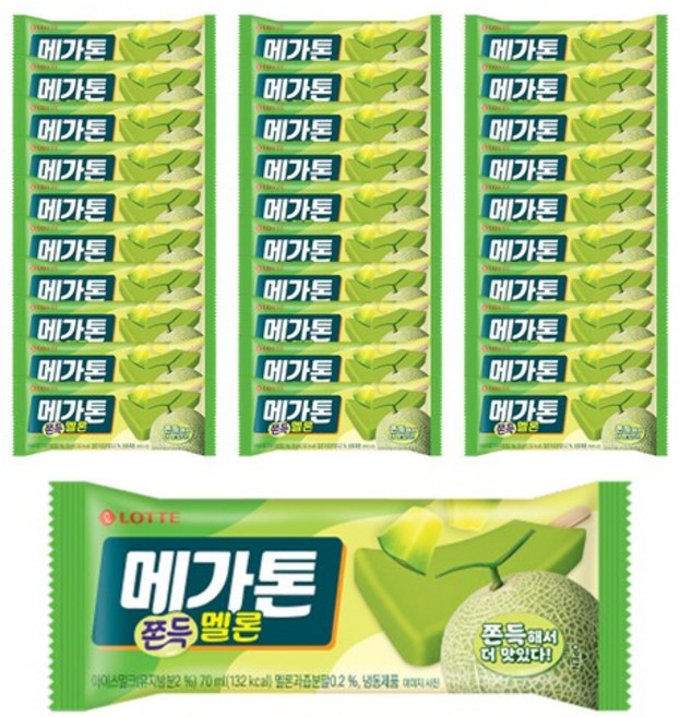 메가톤 쫀득 멜론 막대 아이스크림, 30개, 70ml