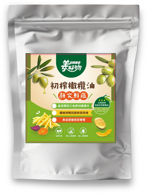 姜Jiang好物 初榨橄欖油綜合蔬菜條 纖維順暢田園鮮蔬原條 (秋葵+敏豆+馬鈴薯條), 60g, 1個