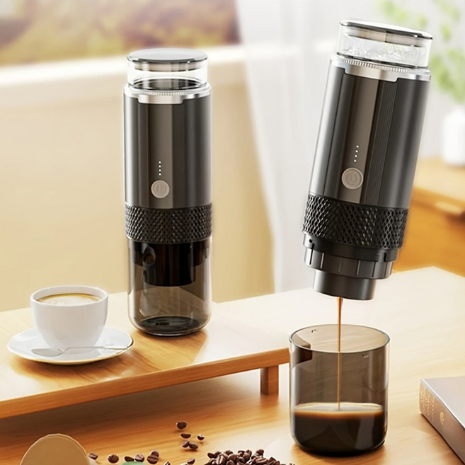여행용커피머신 캠핑 개인 무선 캡슐 에스프레소 메이커, 블랙, 검은색