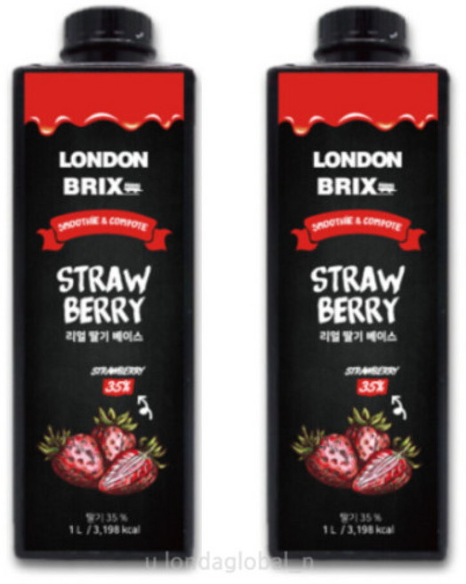 런던브릭스 딸기 음료베이스 에이드 스무디, 1L, 2개
