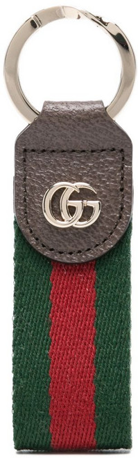 구찌 웹 스트라이프 로고 디테일 키링