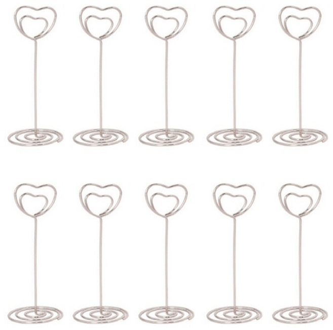 씨앤초이스 스탠드 메모홀더 10세트 네임텍 명함꽂이 쇼클립 문구사무 데스크용 사진 엽서 POP, 10개입_대형_하트실버