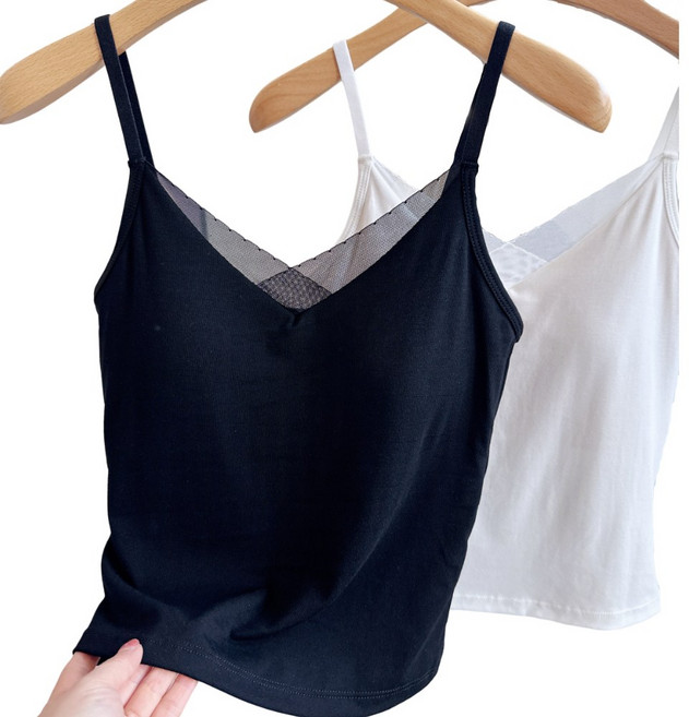 젬버트 레이스 브이넥 캡내장 레이어드 이너 끈나시 2장세트