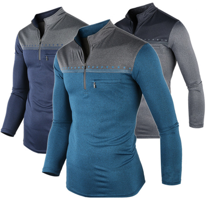 포커스코리안 봄 남자등산티 기능성 등산복 긴팔티 스판 아웃도어 RB프린트집업티03