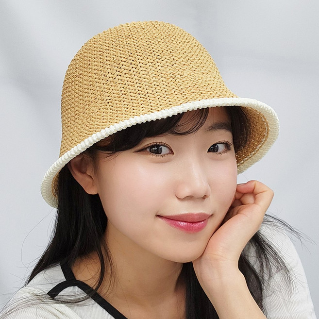 여성 심플 지사 벙거지 바캉스 여름 버킷햇 모자 라피아햇 밀집 모자