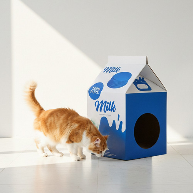 이지유 고양이 밀크팩 숨숨집 우유 상자 종이 박스 스크래쳐 캣 하우스, 순수 우유, 1개