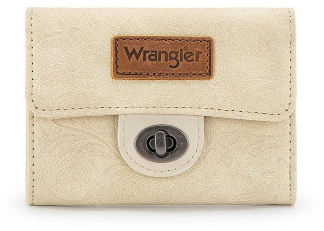 Montana West X Wrangler 여성용 소형 3단 지갑 웨스턴 신용 카드 홀더 지퍼 동전 포켓 포함 베이지 스몰 캐주얼