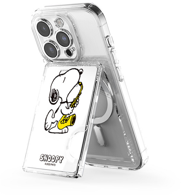 스누피 투명 마그네틱 멀티 스탠드 카드지갑 (맥세이프 호환), 1개, 취미_색소폰