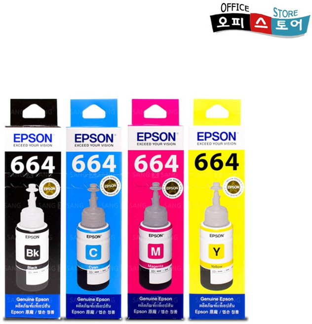 엡손 정품잉크 T664 시리즈 L210 L300 L355 L360 L361 L365 L380 L385 L455 L485 L555 L565, T664( 664) 빨강 정품잉크, 1개