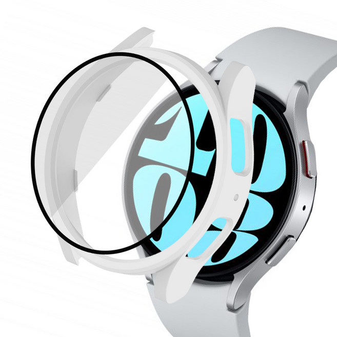 어프리비 갤럭시워치6 강화유리 풀커버 액정 보호 케이스 40mm 44mm, 화이트, 1개