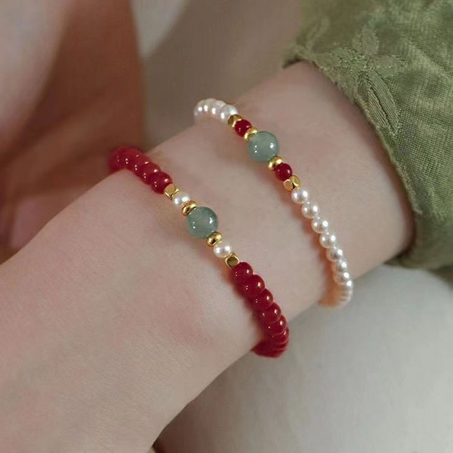 ROYALBELLE 여성 진주 원석 비즈 팔찌 심플 디자인 데일리 행운 팔찌 V080684