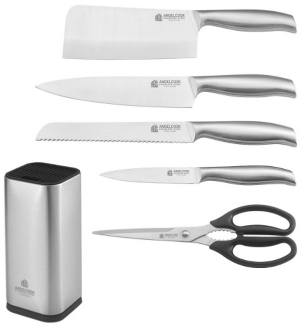 엔젤쿡 올스텐 마스터 툴 6종세트 AGC-MT6P, 중식도+식도+과도+빵칼+가위+칼보관함, 1개