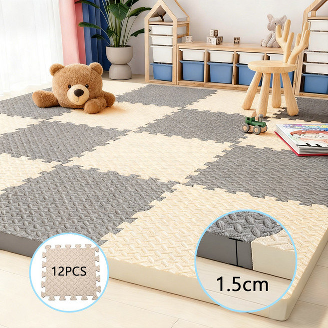 CozyLab 바닥 스펀지 퍼즐 매트 층간소음방지 소프트 매트 반려동물 거실 놀이방, 12개, 아이보리