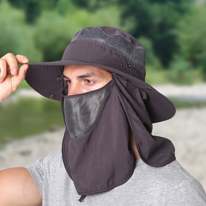여름 낚시 모자 햇빛 가리개 낚시 썬캡 벙거지 모자 양봉 농사 캠핑 야외 2개입 1세트, 다크그레이