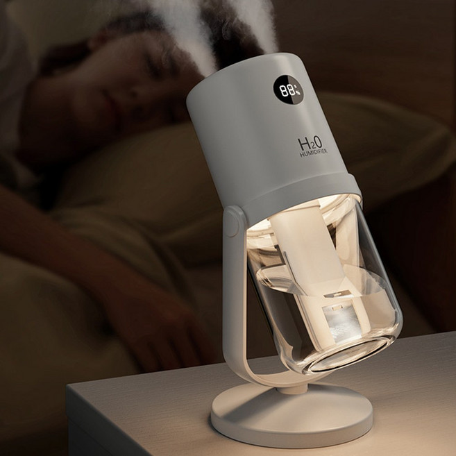 무선 미니가습기 듀얼미스트 360도 회전 무소음 무드등 휴대용 탁상용 사무실 차량용 가습기, 화이트, WT35