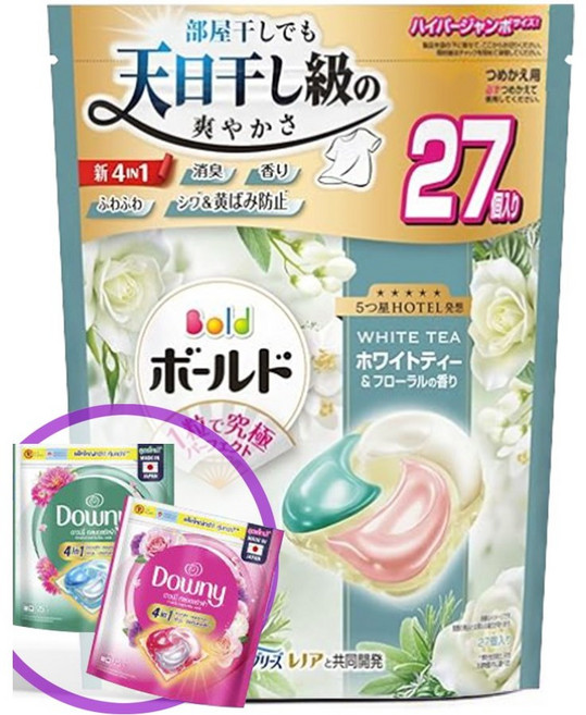 P&G 일본 다우니 보르도 캡슐세제 섬유유연제+세제 4 in 1 화이트티 플로럴 향 27겔볼, 1개, 27개입
