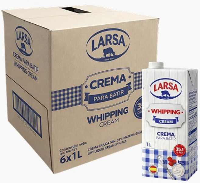 [아이스박스포함] 라르사휘핑크림35% (동물성) 냉장 / 스페인산, 6개, 1L