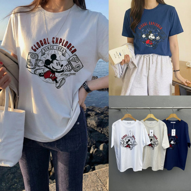 여성 오버핏 글로벌 생쥐 반팔 티셔츠 사계절 캐주얼 캐릭터 데일리 여름티