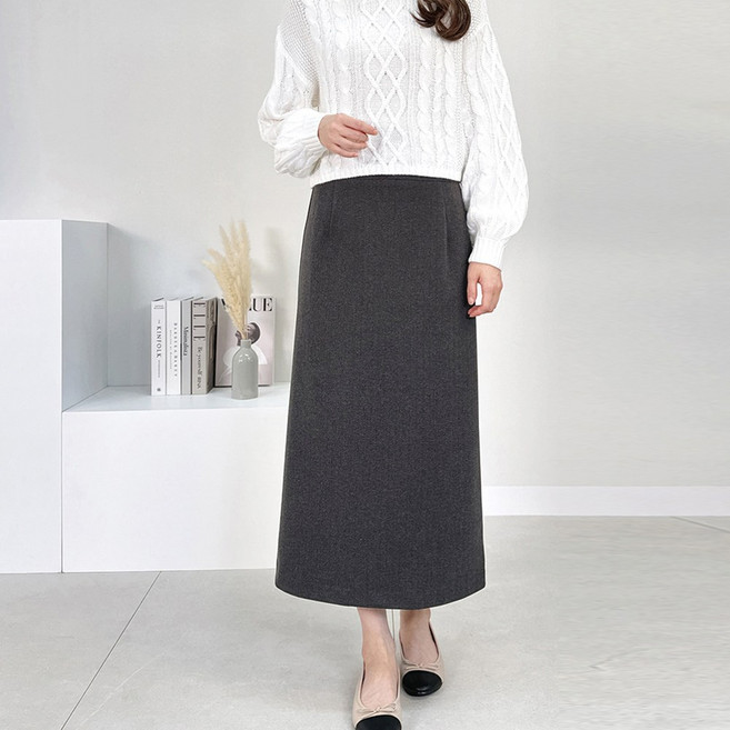 마르쉘 롱스커트 55~100 빅사이즈 H라인 스커트 여성 정장치마 기모 헤링본 사계절