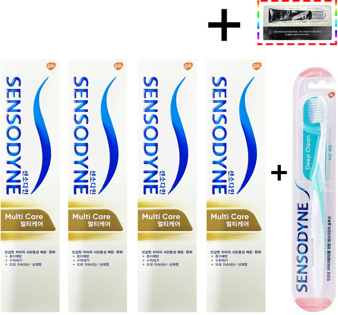 [코스트코무료배송] 센소다인 멀티케어 치약 + 센소다인 딥클린 칫솔 + AHC 텐레볼루션 아이크림 샘플 1매 증정, 4개, 100g