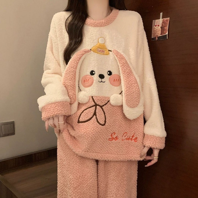 珊瑚絨睡衣女 秋冬 加絨加厚法蘭絨 保暖睡衣套裝