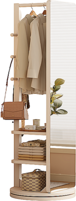 데일리유즈 스탠드거울 회전 전신거울 수납 행거 원목 옷걸이, 화이트