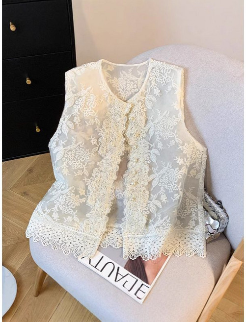 新中式刺繡珍珠扣薄款馬甲女夏季
