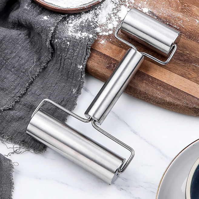 릴스베이 양방향 스텐 롤링핀 유아 요리 빵 베이킹 만두피 도우 반죽 더블 롤러 밀대, 1개