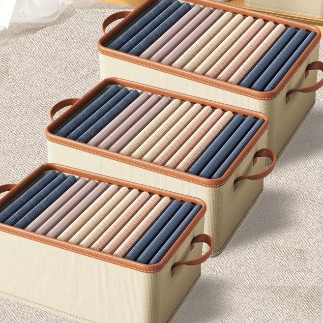 마벨인홈 고급 대용량 옷장 정리 수납 다용도 리빙박스, 베이지, 3개, 특대형