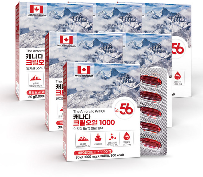 캐나다 크릴 오일 인지질 56 1000mg, 6개, 30g, 30정