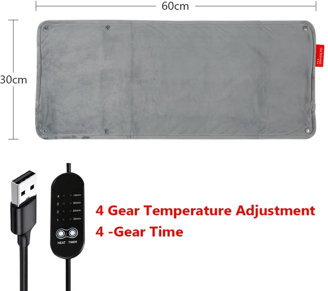 그래 핀 전기 담요 전기 난방 절연 담요 사무실 자동차 온수 의자 쿠션 4-HotSpeed ​​타이밍 USB 전원 공급, 01 Gray L