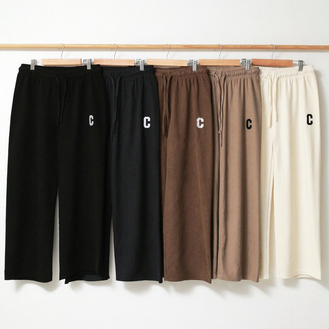 인디오 여성용 밴딩 코듀로이 골지 자수 와이드팬츠 NZC2432