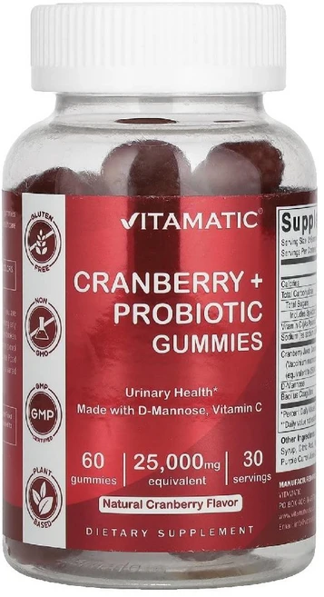 비타매틱 크랜베리 크렌베리 프로바이오틱스 유산균 25000mg 60구미젤리 비타민C, 1개, 60정 - 쿠팡