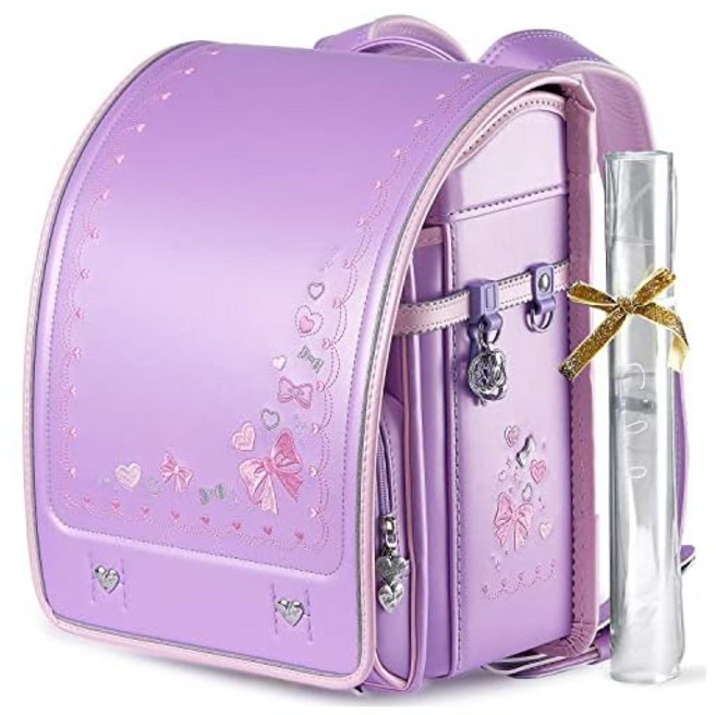 Coulomb 쿨롱 책가방 고급 인조가죽진주원단 원터치락 하트&자수 란도셀 커버 신발 봉투 등 특전 증정 112LV