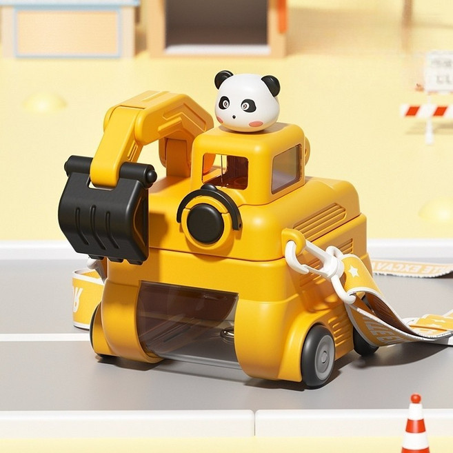 포크레인 물병 빨대컵, 옐로우, 1개, 500ml