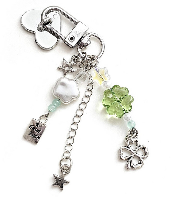 네잎클로버 키링+고리 핸드폰, 1세트, 클립형