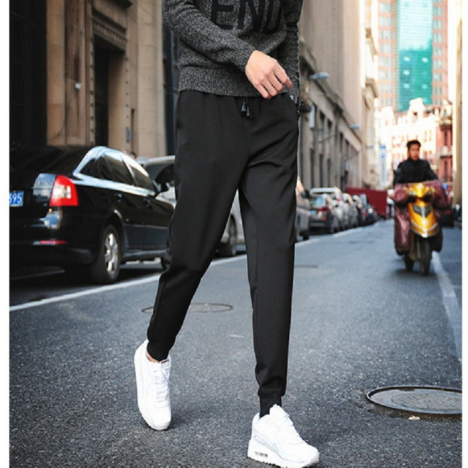 NBL 韓版寬鬆運動縮口九分褲 黑色 5L