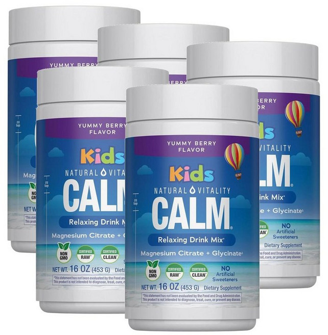 내추럴 바이탈리티 캄 마그네슘 시트레이트 드링크믹스 믹스베리맛 Natural Vitality Calm Kids Magnesium, 5개, 453g