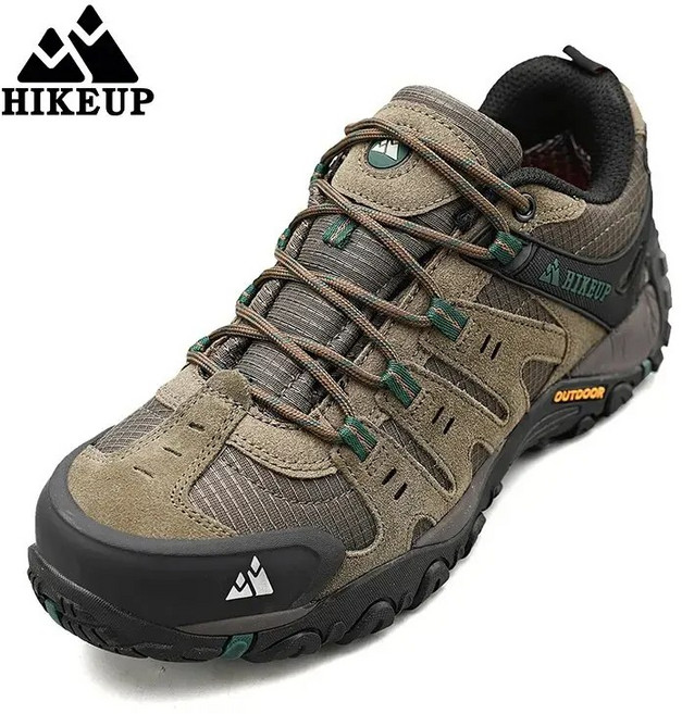 HIKEUP 남성용 하이킹 신발 스웨이드 가죽 야외 신발 내마모성 남성용 트레킹화 워킹 사냥 전술 운동화 튼튼한 트레킹화