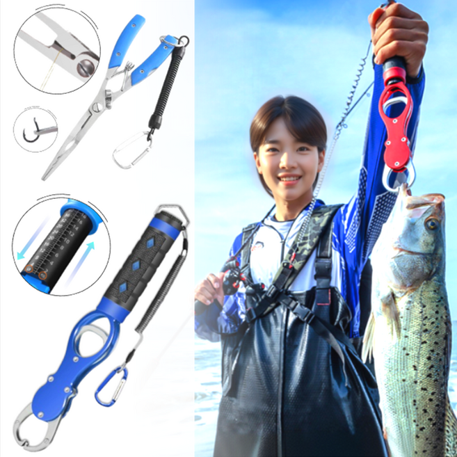 피쉬앤 낚시집게 가위 손저울 플라이어 세트, 블루 피싱그립+블루 7in1플라이어, 1개