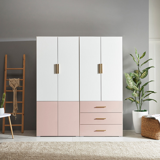 장인가구 비쥬얼 4도어 3단서랍 1600 이불 옷장 YS211, 화이트