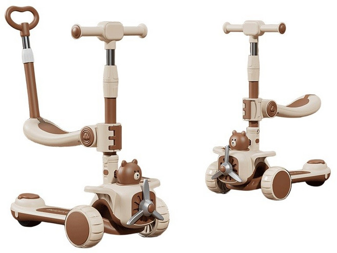 아동용 접이식 발광 킥보드 탈부착식 스쿠터 험머휠, 밀게 손잡이형, 1개, 브라운