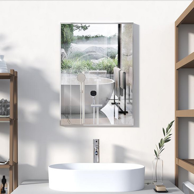 뷰티피크 사각형 벽거울 화장대거울 욕실거울 강화안전유리, 실버50cm