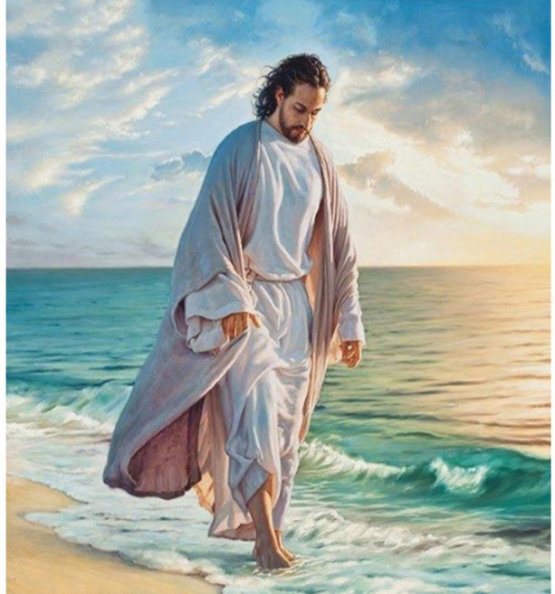 보석십자수) 바닷가를 걷는 예수님, 1개, 혼합색상